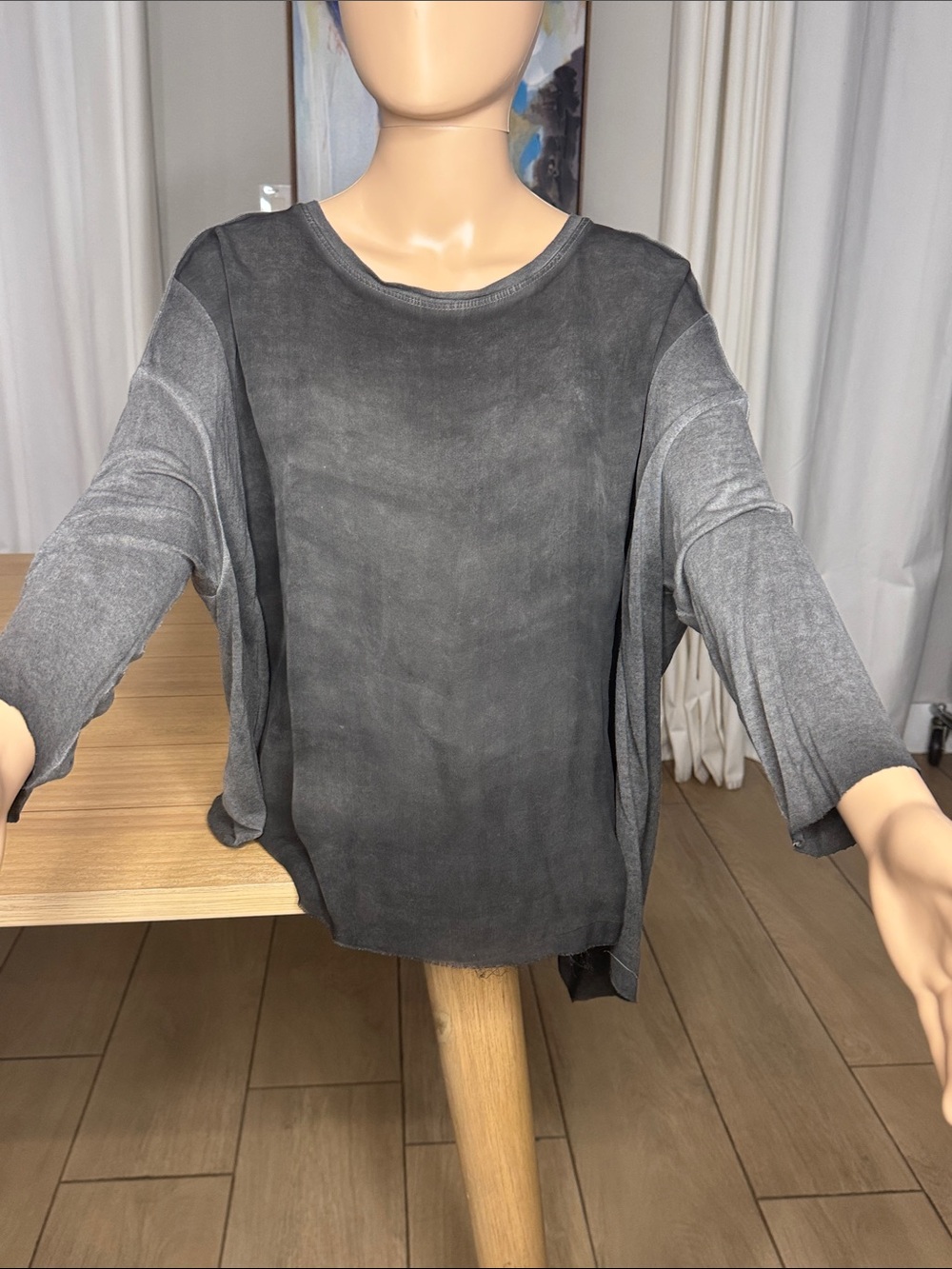 Raquel Allegra Size 2 Gray Distressed Deconstructed Layered Top